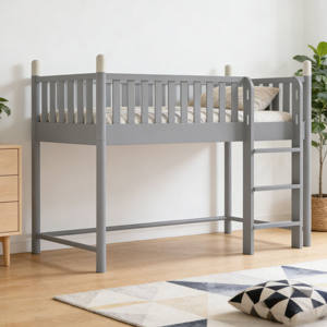 Lit simple en bois massif gris pour enfants avec barrière haute, lit bébé plus large à design modulable pour chambres modernes et écoles - Product Image 2