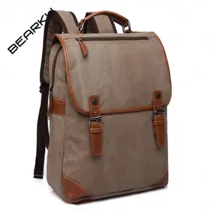 high quality multipurpose backpack manufacturer unisex waxed coated canvas vintage backpack college bag custom leather rucksack
