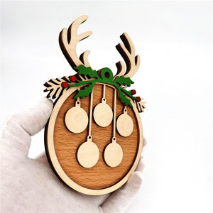 بنك خشبي قرن الوعل زخرفة شجرة عيد الميلاد شماعات الديكور اسم العائلة هدية تذكارية - Product Image 3