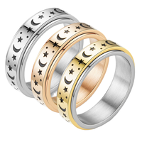 Bague en acier inoxydable rotative et luminescente en titane, motif étoile et lune, pour hommes et femmes, anti-anxiété, cadeau tendance