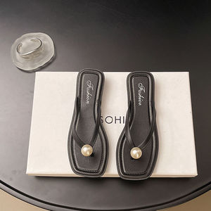 Sandalias planas de verano Xuanhui, chanclas de perlas ostentosas para interiores y exteriores, zapatillas para mujer y mujer - Product Image 2