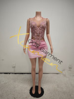 Robe de soirée moulante en velours rose diamant scintillante à décolleté plongeant, style mini décontracté, pour anniversaire, club, par Ocstrade