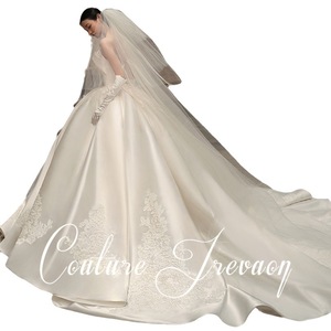 Couture Trevaon Satin Strapless Ball Gown Wedding Dress Long Train Vintage Style Floor Length - Product Image 5