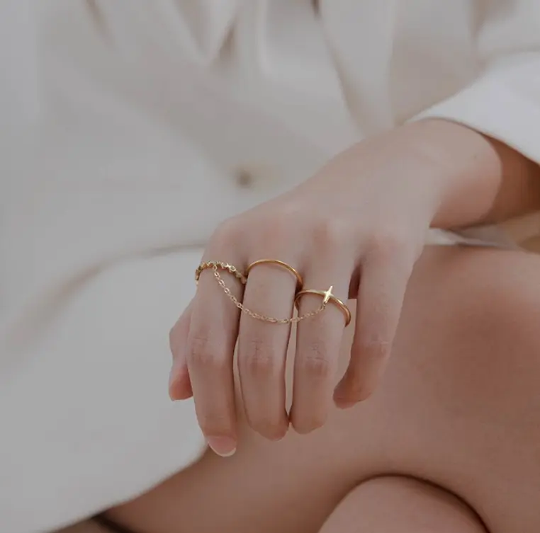 Ensemble de bagues en acier inoxydable avec croix minimaliste, bagues pavées de Micro-zircone pour femmes, bijoux géométriques minimalistes à la mode