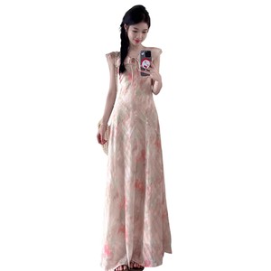 Robe longue décontractée pour femme, style coréen, imprimé floral, col en V, taille empire, pour le quotidien, été 2026 - Product Image 5