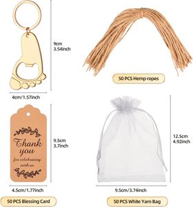 50 abridores de botellas con forma de huella para recuerdos de baby shower, con bolsas de organza, etiquetas y 20 metros de cuerda - Product Image 3