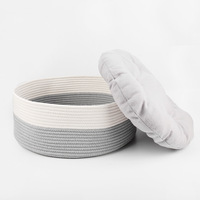 Lit rond moderne pour chat, panier en corde de coton tressée avec coussin en peluche doux, toutes saisons, chaud, lavable, nid pour animaux de compagnie, maison pour chat pour usage intérieur