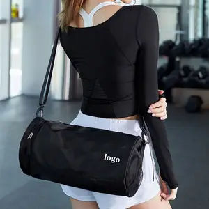 Custom Logo Pink Black Large Capacity Oxford Mini Single Shoulder Cylinder Yoga Fitness Bag Sport Gym Tote Bag With Wet Pocket