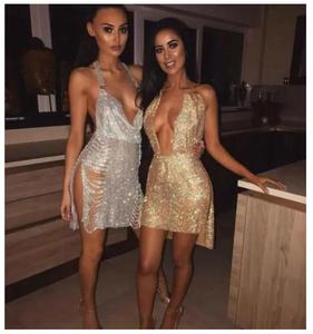 A2102 Halter Deluxe Red Rhinestone di Cristallo Sexy Delle Donne Del Partito di <span class=keywords><strong>Cocktail</strong></span> Vestito Aderente Backless Fatti A Mano Mini Vestito Usura Del Randello Del Vestito - Product Image 3