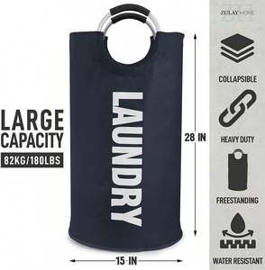 Panier à linge pliable portable en tissu Oxford durable, sac pliable élégant pour le rangement des vêtements sales - Product Image 3