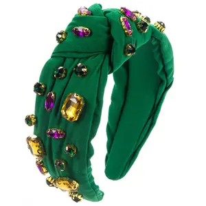 מסיבת יום מרדי גרא אביזרי שיער סגול ירוק סרט ריינסטון מסוקס לנשים עבור כיסוי ראש לחג