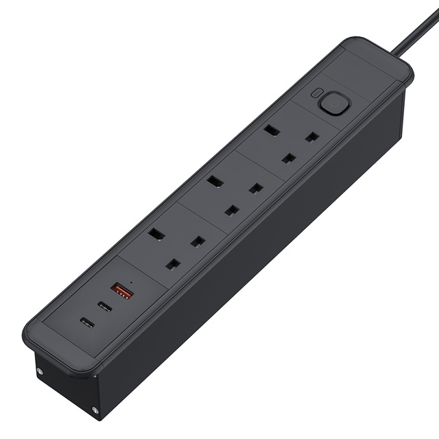 Top Sellers 6FT Power Extension Lead with UK Plug USB-C PD65W 3 Outlets for Office or Bar Desk-10A Rated Current