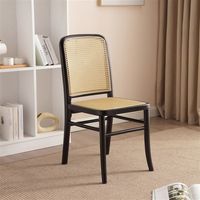 Chaise de salle à manger moderne en bois massif et rotin, dossier haut, siège en cuir souple, entièrement assemblée, chaises en bois pour restaurant, hôtel, café, noir