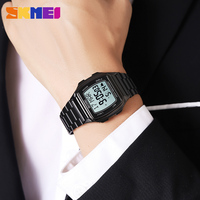 Jam Tangan Digital Muslim SKMEI 2240 Tali Baja Anti Karat Pengingat Adzan Penunjuk Kiblat Kalender Hijriah Lampu EL