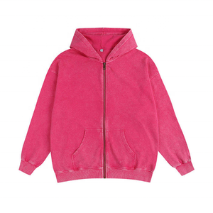 Vente en gros de sweats à capuche zippés personnalisés délavés à l'acide, vestes à capuche surdimensionnées imprimées en gros, vestes zippées pour hommes - Product Image 3