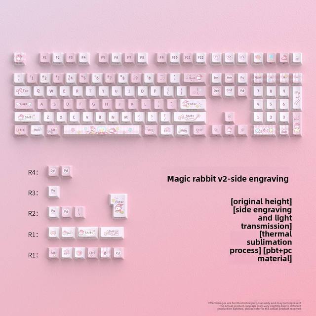 Magic Rabbit V2 Mechanical Keyboard Key Cap 125 Key Small Complete Set Original Factory Side Engraved PBT Light Cross-Border