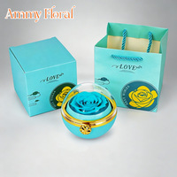 AM-PFG19 Boîte à bijoux ronde avec fleur éternelle Ammy, coffret cadeau rose éternelle, longue durée (3-5 ans), Saint-Valentin, Nouvel An, Noël