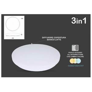Plafoniera LED Rotonda 12W D255mm 3-in-1 Cambio Colore CCT da 3000K a 6400K Corpo in PVC per Casa e Ufficio SKU-217603 - Product Image 2