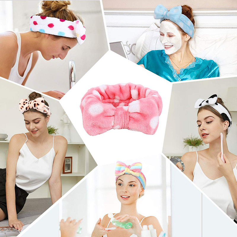 soft coral fleece bowknot headwraps turban custom makeup bow bath facial headband spa for women