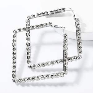 Nuovo stile Punk grande grande <span class=keywords><strong>argento</strong></span> placcato <span class=keywords><strong>orecchini</strong></span> a cerchio quadrati con diamante di cristallo - Product Image 6