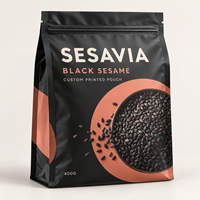 Sachet d'emballage personnalisé à soufflets latéraux pour sésame noir avec fermeture éclair refermable, film haute barrière et étiquette privée pour emballage alimentaire