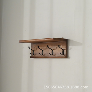 Wooden Wall-mounted Key <b>Hook</b> Rack Coffee Brown Minimalist Coat Organizer Entryway Storage <b>Shelf</b> Rectangle Shape - Product Image 4