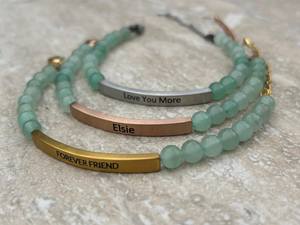 Bracelet personnalisé en acier inoxydable avec message gravé, pierres précieuses, bracelet extensible en pierre naturelle, bracelet à perles personnalisé pour femmes - Product Image 4