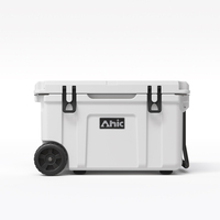 Glacière isotherme en plastique 50L avec roues, personnalisable avec logo, OEM ODM, pour camping, boissons et pêche, fournisseur de boîtes isothermes avec impression de texte
