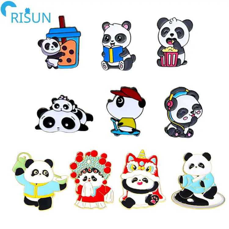 Tùy Chỉnh Men Dễ Thương Đọc Sách Skate Âm Nhạc Bỏng Ngô Bong Bóng Trà Sữa Panda Ve Áo Pins Phù Hiệu Trâm Cài Tùy Chỉnh Panda Men Pin