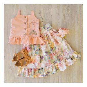 Chica <span class=keywords><strong>boutique</strong></span> dulce traje de bebé niño chaleco Rosa + falda de flores conjuntos de ropa para 1-6T - Product Image 1