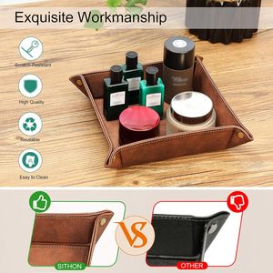 <b>Men</b>'s PU <b>Valet</b> Tray Bedside Table Organizer Tray Tray Watches Wallets Cell Phones Keys Office Travel Dresser Leather Single - Product Image 4