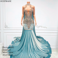 Robes de bal élégantes bleues de luxe Ocstrade Sparkly Crystal pour femmes, robe de soirée avec long manteau