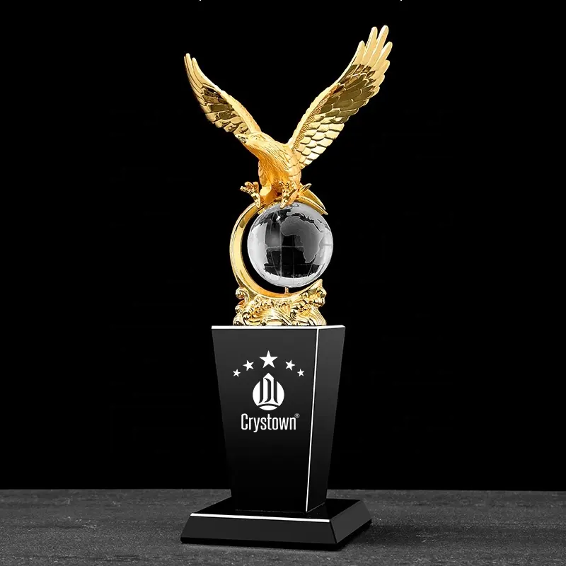 Crystown Aangepaste Logo Sport Trofee Adelaars Bookmark Glas Crystal Award Trofee Gouden Trofeeën En Medailles Ster Medaille Gravure