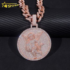 Joyería fina círculo redondo 2,5 "sólido bebé ángulo 925 plata esterlina hombres VVS diamante moissanite Hip Hop colgantes personalizados - Product Image 5