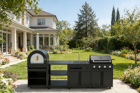 Cuisine extérieure de style européen pour barbecue, design modulaire écologique, charnières ignifuges, tiroir, panier, évier, robinet en acier inoxydable 304