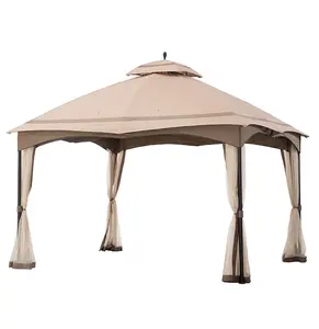 Hot Sale 12X10 Taman Logam Roman Lembut Top Gazebo dengan Kelambu