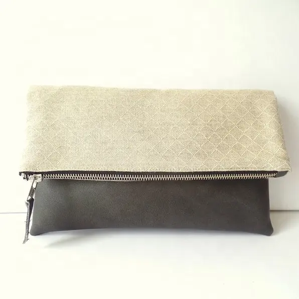 Lederen Clutch Vrouwen Ritssluiting Vouw Over Purse Alledaagse Casual AYI-0029B