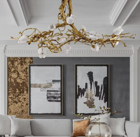 Lustres suspendus modernes en cuivre avec branches, verre et fleurs de rose, pour hôtel, chambre, salon, bar, éclairage LED