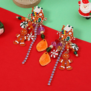 Pendientes Colgantes de Casa de Jengibre Navideña para Mujer, de Aleación con Esmalte y Cristal, Joyería de Fiesta, Estilo de Dibujos Animados Lindo, 11cm - Product Image 2
