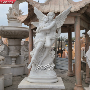 Statua del <span class=keywords><strong>giardino</strong></span> di angelo di marmo di pietra scolpita a mano a grandezza naturale all'aperto - Product Image 4