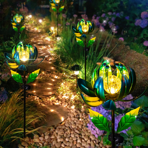 Outdoor Metal Vento Spinners <span class=keywords><strong>Lotus</strong></span> Flower Stake Solar Windmill Yard Garden Farmhouse Decor - Product Image 5