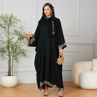 Ensemble Abaya noir avec hijab assorti, broderie florale de Dubaï, robe de soirée pour femmes musulmanes, kaftan islamique élégant