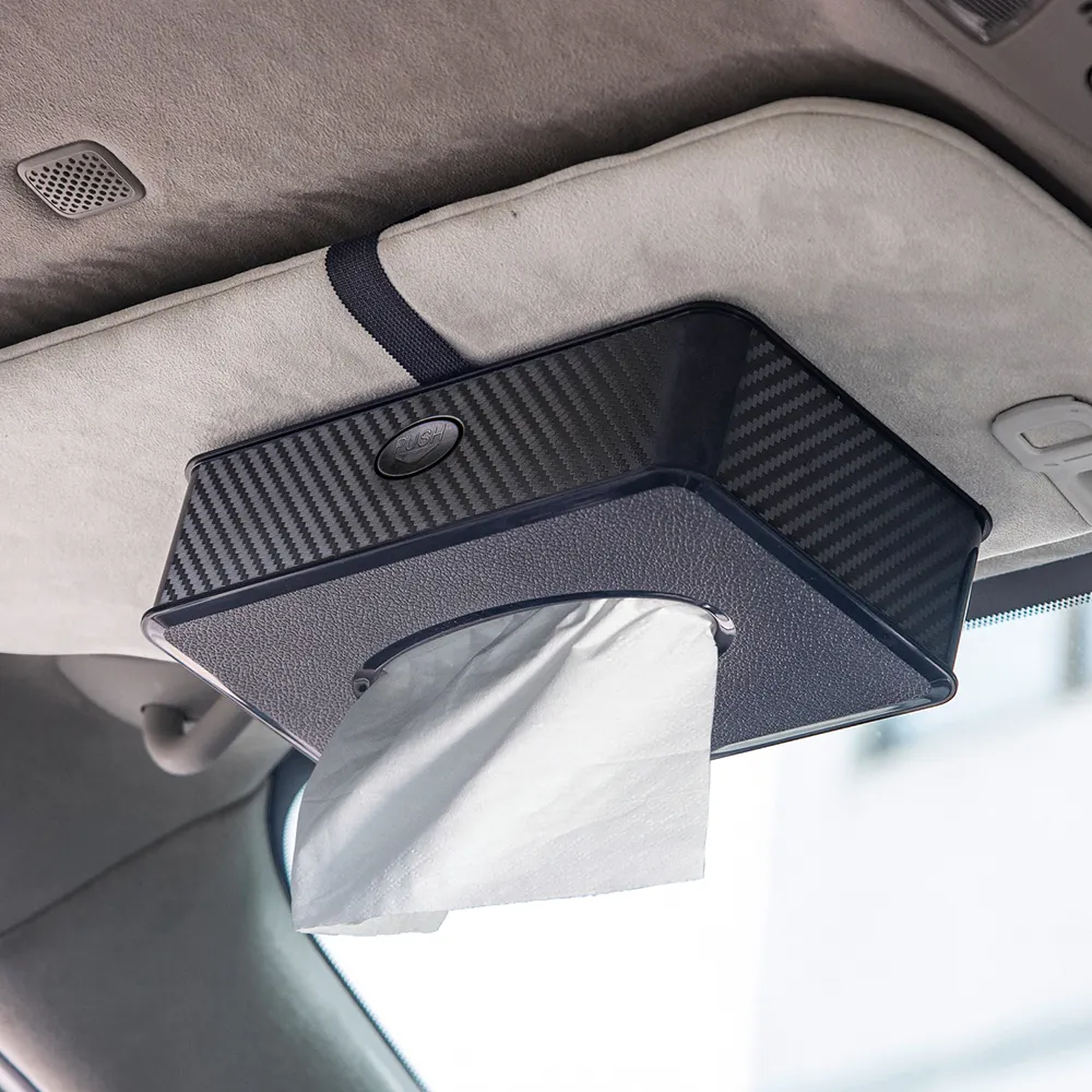 قناع شمس للسيارة من البلاستيك وألياف الكربون شامل للمقعد الخلفي منظم مناديل المائدة المناسب لتخزين المناديل الورقية في السيارة حامل صندوق