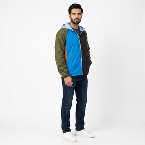 Chaqueta Cortavientos con Capucha de Lona Transpirable con Diseño de Parches de Colores, Corte Regular, Ropa Deportiva Informal para Hombre, para Correr al Aire Libre - Product Image 1