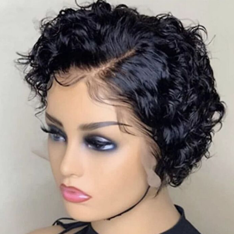 Bellishe 100% gerade indische Pixie Cut Curly Virgin Pferdes chwänze 40 Zoll Lace Front synthetische Toupee Echthaar Perücken Echthaar