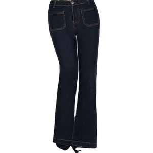<span class=keywords><strong>Jeans</strong></span> en denim stretch pour femmes personnalisés en gros à la mode Design skinny évasé Pantalon en jean évasé Bas de cloche - Product Image 4