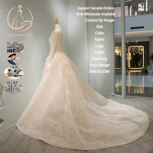 Vestido de Novia Modesto Tipo Bola con Cuello Alto, Manga Larga, Basque, Sobrefalda Desmontable, Encaje, Tallas Grandes, Estilo Princesa, Fabricación Personalizada - Product Image 4