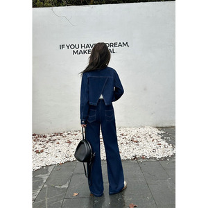 Completo Casual da Donna 2 Pezzi <span class=keywords><strong>Chic</strong></span> Vintage 2026: Top Lungo con Bottoni e Jeans a Gamba Larga, Taglia Unica, Lavato, Set Estivo - Product Image 3