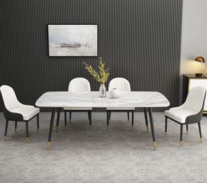 Ensemble table à manger et chaise en marbre, modèle nordique, moderne et minimaliste, pour le riz, la maison, un petit appartement, télescopique - Product Image 4