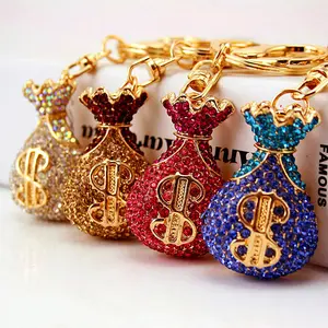 Exquisite Crystal Lucky Money Bag Shape Keychain Car Key Chain Bling Colorful Rhinestone Metal Pendant Bag Accessories Keychain